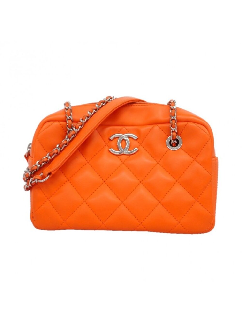 Chanel Shoulder Bag Quilted Lambskin Orange Silver